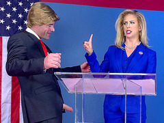 Slutty blonde presidential candidate Cherie DeVille sucks a huge dong