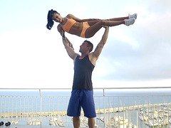 Apolonia Lapiedra is working out on the rooftop in a sexy way