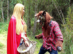 Red ridinghood Lexi Lowe caught by a bad wolf in the forest